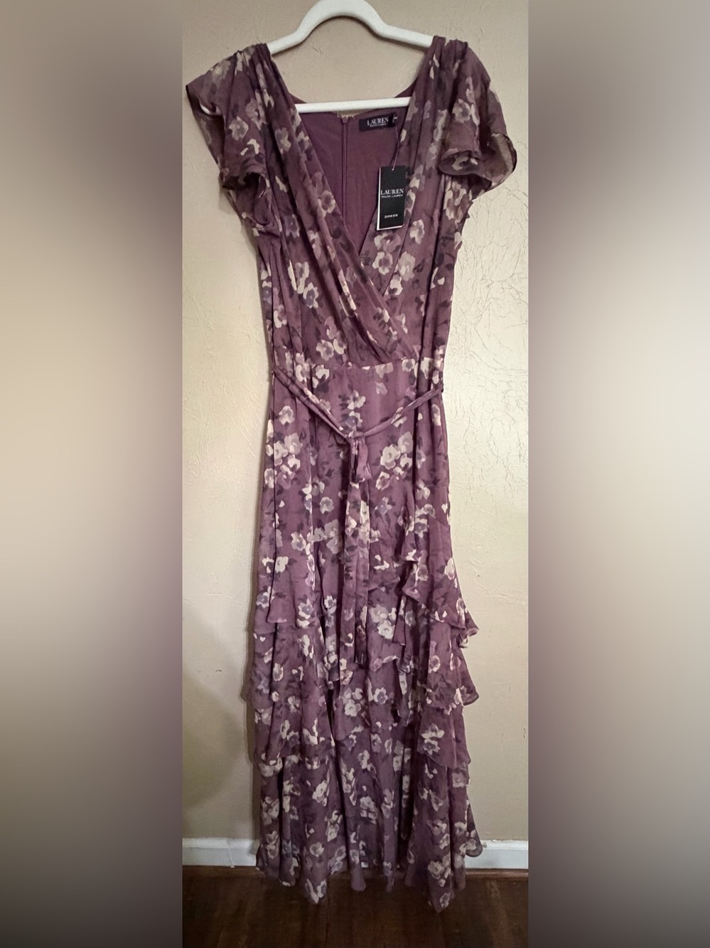 Ralph Lauren Dusty Mauve Floral Wrap Maxi Dress